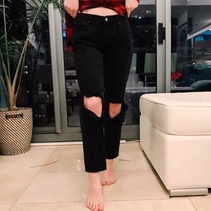 One Teaspoon Distressed Black Boyfriend Jean Sz 24